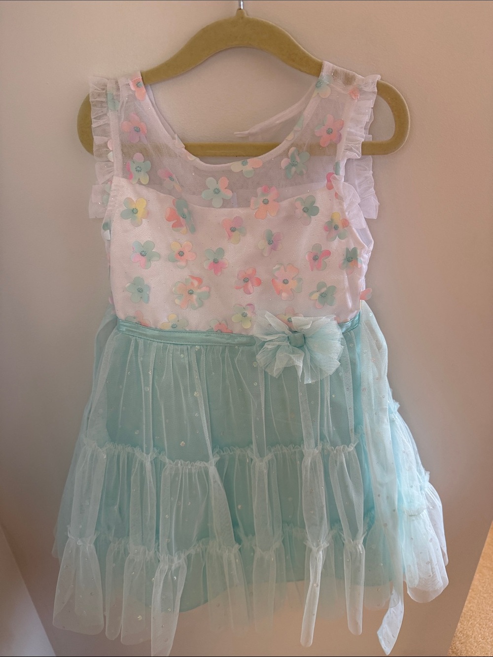 Jona Michelle Pastel Floral Tulle Party Dress - White & Light Blue